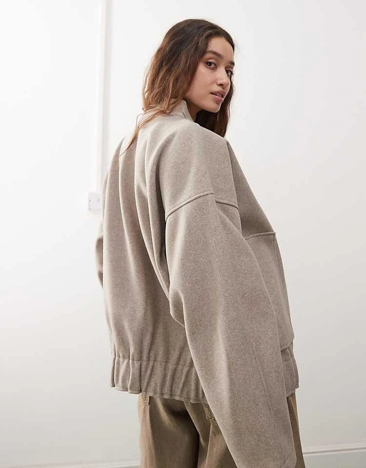 Noisy May Brushed Bomber Jacket In Beige Melange For Women Nomad Melange 2 Noisy May Brushed Bomber Jacket In Beige Melange For Women Nomad Melange - Image 2