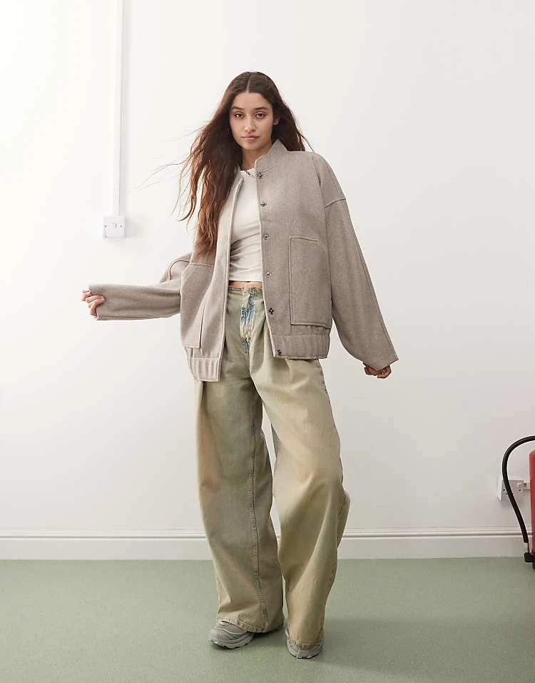 Noisy May Brushed Bomber Jacket In Beige Melange For Women Nomad Melange 3 Noisy May Brushed Bomber Jacket In Beige Melange For Women Nomad Melange - Image 3