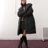 Noisy May Longline Padded Coat With Oversized Hood In Black For Women