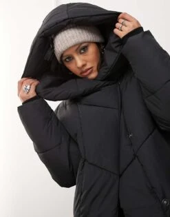Noisy May Longline Padded Coat With Oversized Hood In Black For Women -Noisy May Shop 206641454 3