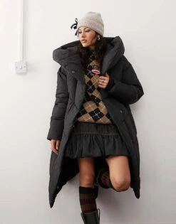 Noisy May Longline Padded Coat With Oversized Hood In Black For Women -Noisy May Shop 206641454 4