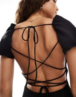 Noisy May Puff Sleeve Tie Back Mini Dress In Black For Women -Noisy May Shop 206696287 3