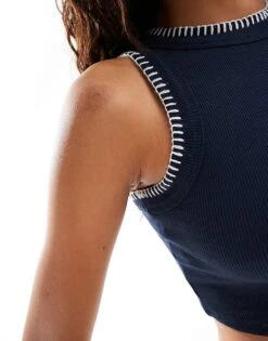 Noisy May Ribbed Tank Top With Contrast Seam Detail In Navy For Women -Noisy May Shop 206744285 3