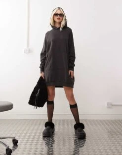 Noisy May Distroyed Hoodie Dress In Charcoal For Women Obsidian -Noisy May Shop 206744301 1 obsidian 1