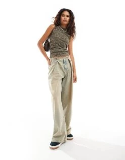 Noisy May Rushed Sleeveless Top In Dark Olive Washed Print For Women Kalamata -Noisy May Shop 206744302 3