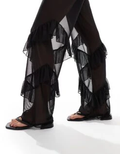 Noisy May Frill Hem Mesh Trouser In Black For Women -Noisy May Shop 206744382 5