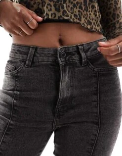 Noisy May Front Seam Flared Jeans In Washed Black For Women -Noisy May Shop 206744429 5