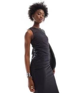 Noisy May Rushed Detail Midaxi Dress In Charcoal For Women Obsidian -Noisy May Shop 206744445 4