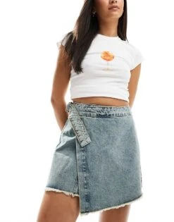 Noisy May Low Waist Wrap Mini Skirt In Vintage Wash Blue For Women Light Blue -Noisy May Shop 206744485 1 lightblue 1