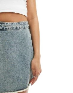 Noisy May Low Waist Wrap Mini Skirt In Vintage Wash Blue For Women Light Blue -Noisy May Shop 206744485 5