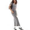 Noisy May Short Sleeve Maxi Dress In Grey For Women Charcoal Gray