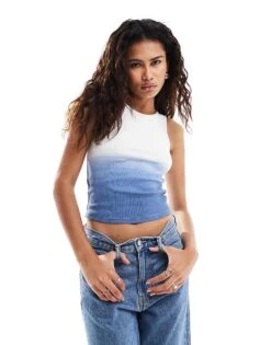 Noisy May Ombre Ribbed Tank Top In White & Blue For Women White / Blue Ombre -Noisy May Shop 206744525 1 whiteblueombre 1