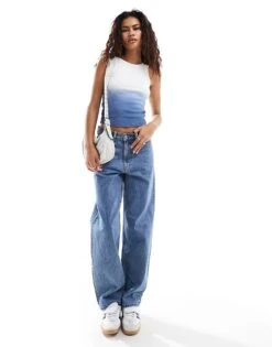 Noisy May Ombre Ribbed Tank Top In White & Blue For Women White / Blue Ombre -Noisy May Shop 206744525 4