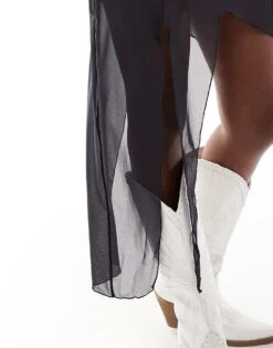 Noisy May Waterfall Mesh Mini Skirt In Washed Charcoal For Women Obsidian -Noisy May Shop 206807628 5