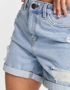 Noisy May Ripped Denim Mom Shorts In Light Blue For Women -Noisy May Shop 206812471 3