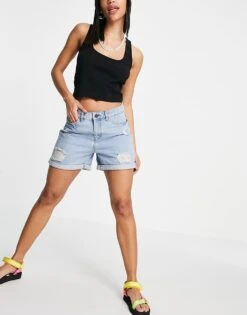 Noisy May Ripped Denim Mom Shorts In Light Blue For Women -Noisy May Shop 206812471 4