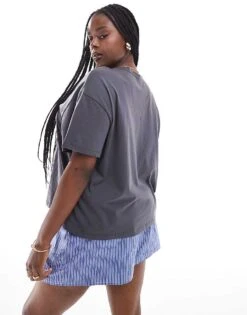 Noisy May Curve T-shirt With Perfect Print In Black For Women Asphalt -Noisy May Shop 206814924 4