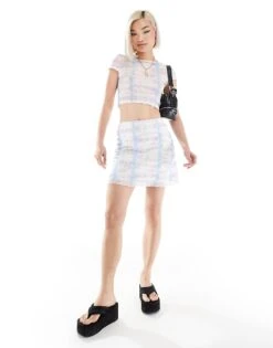 Noisy May Mesh Co-ord With Abstract Print In Pastel