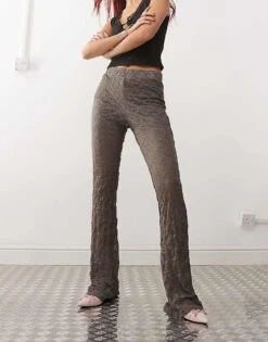 Noisy May Flare Lace Trouser In Grey - CHARCOAL For Women Charcoal Gray