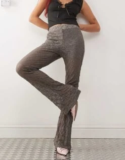 Noisy May Flare Lace Trouser In Grey - CHARCOAL For Women Charcoal Gray -Noisy May Shop 206879400 3