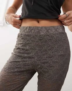 Noisy May Flare Lace Trouser In Grey - CHARCOAL For Women Charcoal Gray -Noisy May Shop 206879400 5