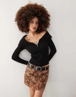 Noisy May Zip Through Open Collar Ribbed Cardigan In Black For Women -Noisy May Shop 206879417 1 black 1