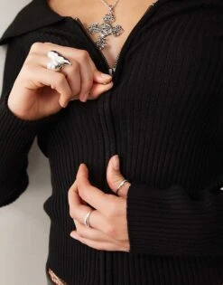 Noisy May Zip Through Open Collar Ribbed Cardigan In Black For Women -Noisy May Shop 206879417 2