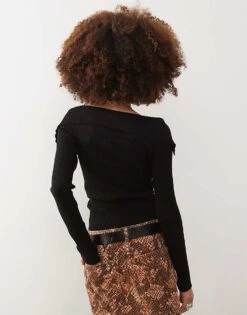 Noisy May Zip Through Open Collar Ribbed Cardigan In Black For Women -Noisy May Shop 206879417 4