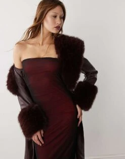 Noisy May Mesh Overlay Midi Bandeau Dress In Black & Red For Women -Noisy May Shop 206879456 4