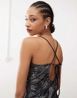 Noisy May Tie Back Sequin Mini Dress In Black For Women -Noisy May Shop 206879464 4