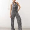 Noisy May Wide Leg Sequin Trouser In Silver For Women