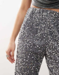 Noisy May Wide Leg Sequin Trouser In Silver For Women -Noisy May Shop 206879472 3