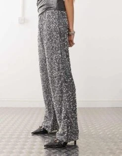 Noisy May Wide Leg Sequin Trouser In Silver For Women -Noisy May Shop 206879472 4