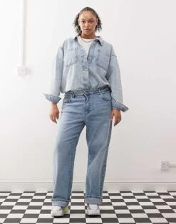 Noisy May Curve Yolanda Wide Leg Jeans In Lightwash Blue For Women Light Blue Denim