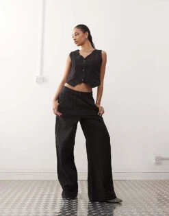 Noisy May Denim Tailored Co-ord In Black Pinstripe