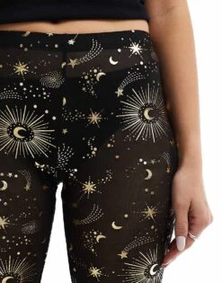 Noisy May Wide Leg Mesh Trouser In Black With Gold Cosmic Foil For Women -Noisy May Shop 206879506 3