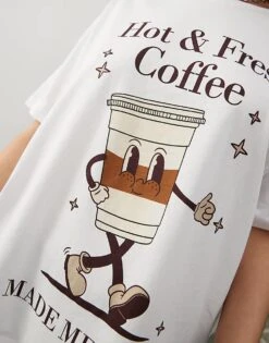 Noisy May Oversized T-shirt With Hot Cofffee Print In White For Women -Noisy May Shop 206879726 3