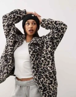 Noisy May Oversized Fleece In Leopard Print For Women Eggnog -Noisy May Shop 206894454 1 eggnog 1