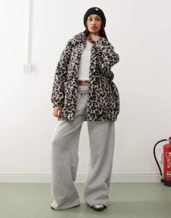 Noisy May Oversized Fleece In Leopard Print For Women Eggnog -Noisy May Shop 206894454 2