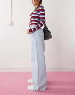 Noisy May Wide Leg Jeans With Adjustable Waist In Light Wash Blue For Women Light Blue Denim -Noisy May Shop 206894468 3