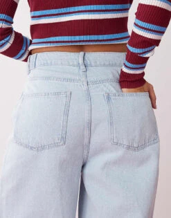 Noisy May Wide Leg Jeans With Adjustable Waist In Light Wash Blue For Women Light Blue Denim -Noisy May Shop 206894468 4