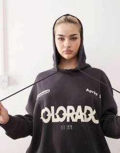 Noisy May Oversized Hoodie With Colorado Print In Black For Women Obsidian