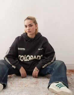 Noisy May Oversized Hoodie With Colorado Print In Black For Women Obsidian -Noisy May Shop 206894499 4