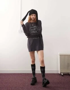 Noisy May Oversized T-shirt Dress With Sample Graphic In Dark Grey For Women Obsidian 9 Noisy May Oversized T-shirt Dress With Sample Graphic In Dark Grey For Women Obsidian -Noisy May Shop 206894545 1 obsidian 1