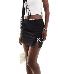 Noisy May Mini Skirt With Bow In Black For Women Medium Grey
