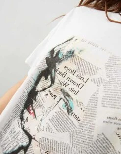 Noisy May Oversized T-shirt With Madonna Newspaper Graphic In White For Women Bright White -Noisy May Shop 206897531 4