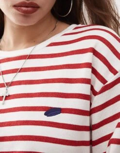 Noisy May Long Sleeve Heavyweight Top In White And Red Stripe For Women Racing Red -Noisy May Shop 206897552 3