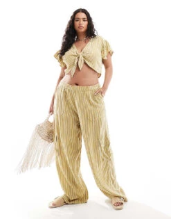 Noisy May Curve Linen Mix Co-ord In Yellow Stripe