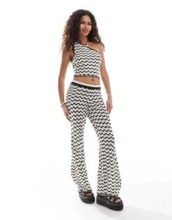 Noisy May Open Knit Co-ord In Black & White Wave