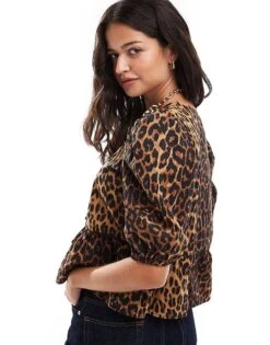 Noisy May Tie Front Top In Leo Print For Women Natural -Noisy May Shop 207121483 4